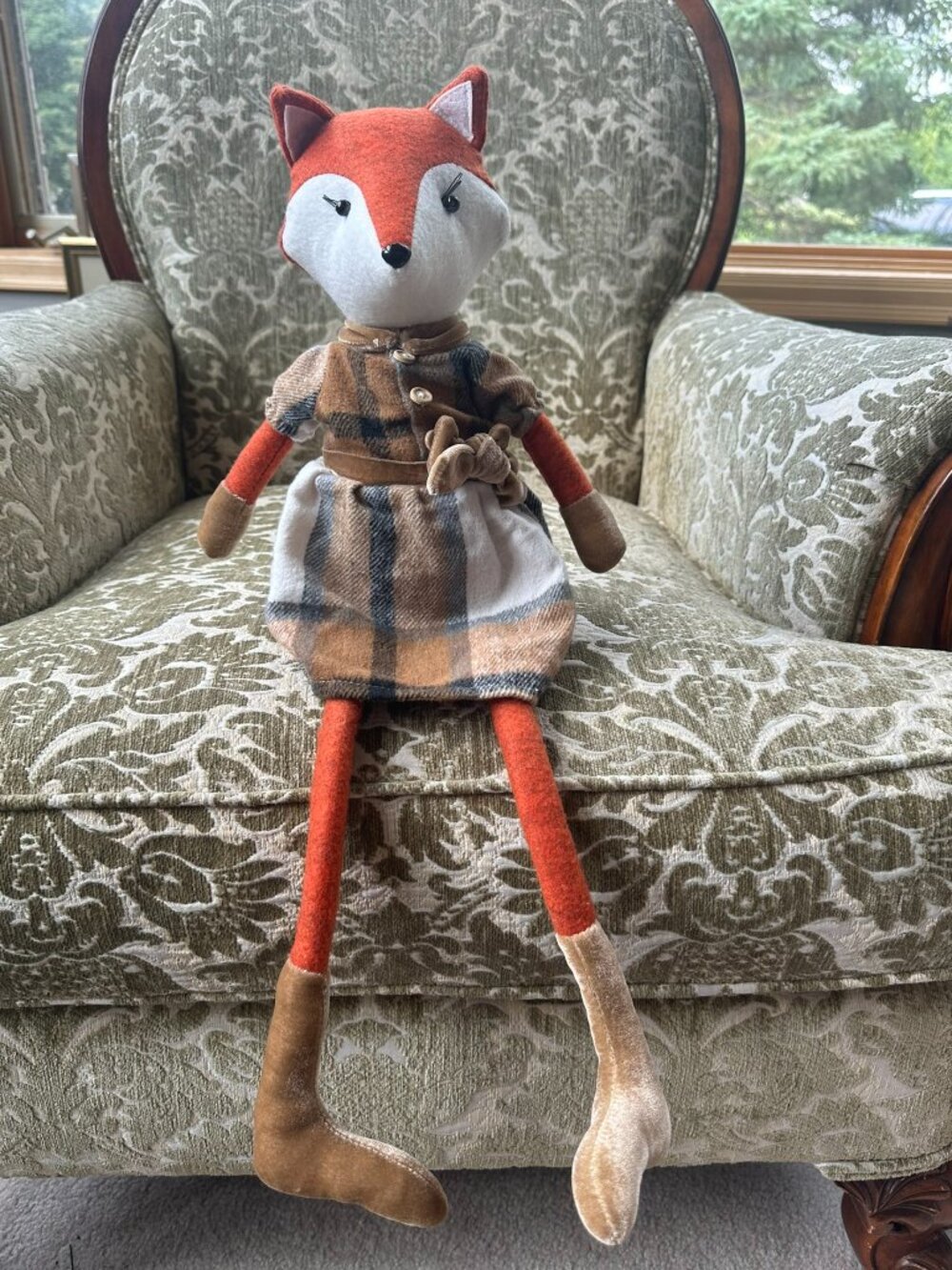 Fox Dangly Legs in Plaid Dress Stuffie Cute Stuffed Fox Decoration Foxy Fran